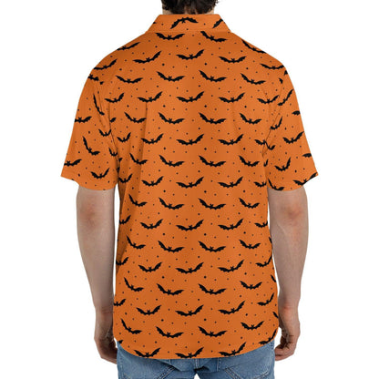 Halloween Bat Polo Shirt for Men Orange Black Spooky Print Moisture Wicking Short Sleeve Golf Top