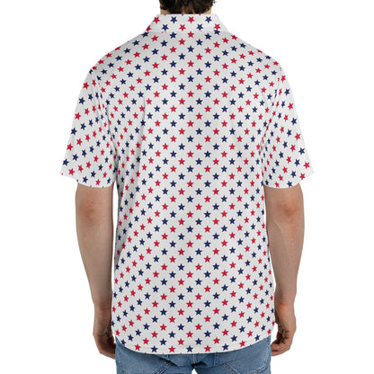 4th of July White Polo Patriotic Golf Shirt for Men Red and Blue Stars Moisture Wicking Summer Top