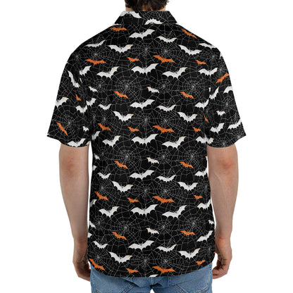 Halloween Bat Spiderweb Polo Shirt for Men Spooky Costume Moisture Wicking Short Sleeve Golf Top