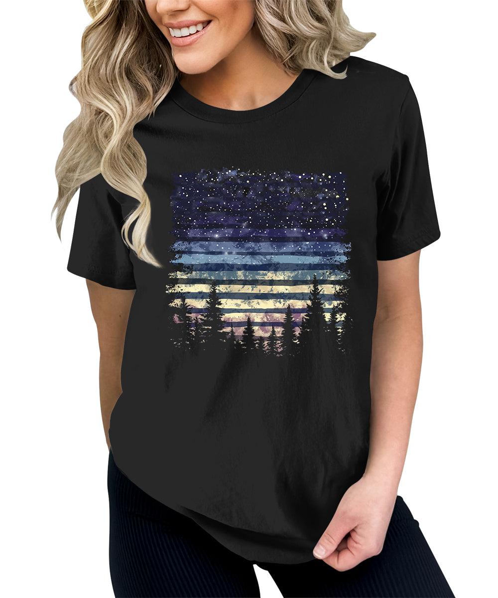 Wild Forest Night Stars Graphic Tees For Women