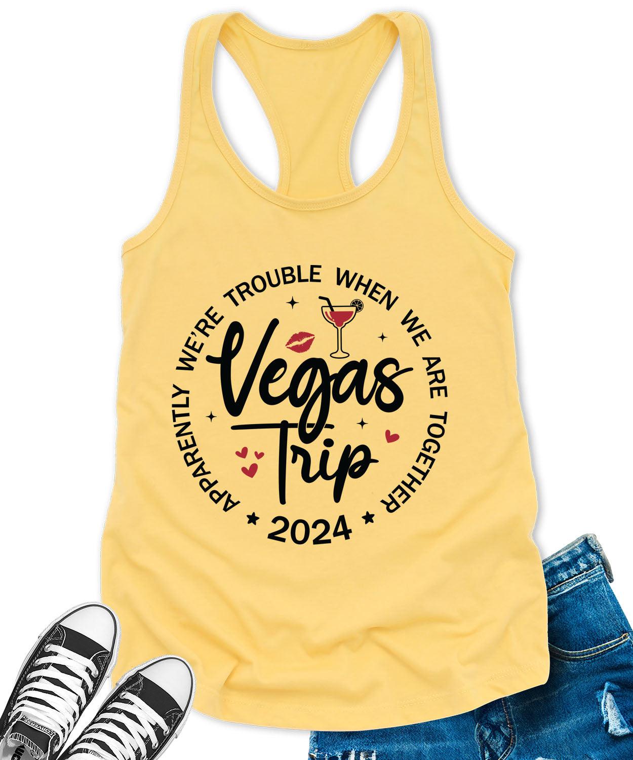 Vegas Trip 2024 Racerback Tank Top for Women Apparently We are Trouble Letter Print Sleeveless Summer Tops