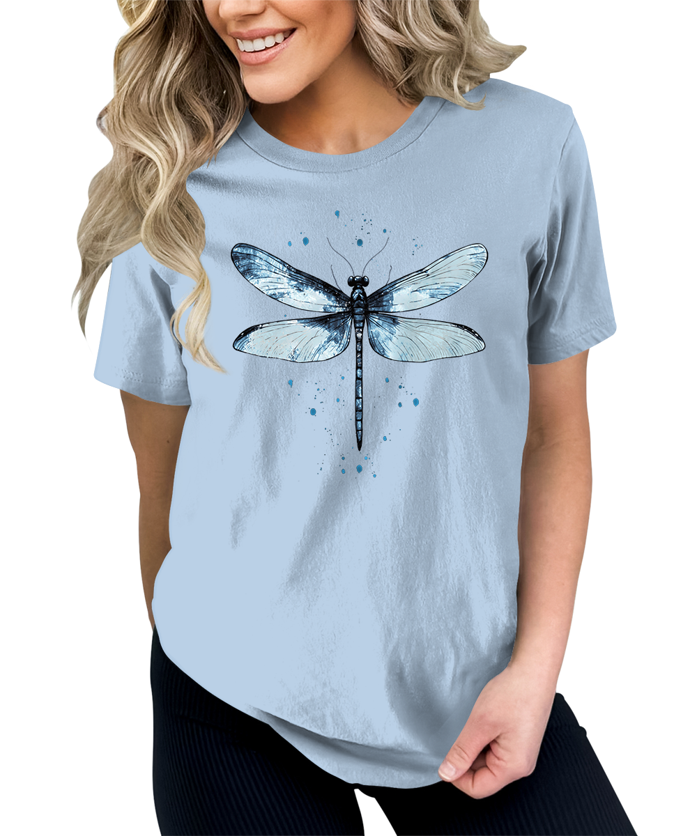 Women's Graphic Tees Casual Summer Vintage Dragonfly Printed Short Sleeve Cute T Shirts Tops