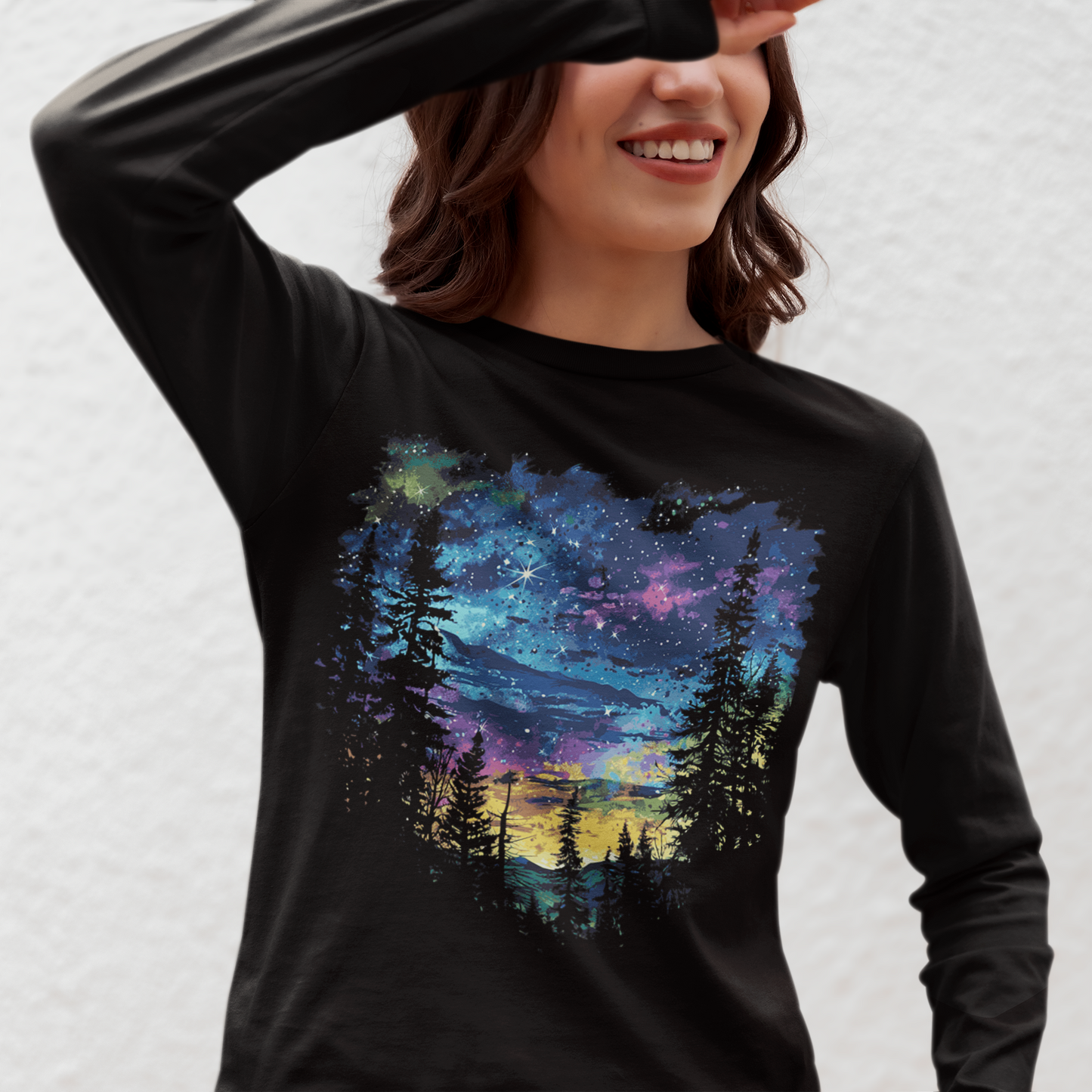 Women's Tie Dye Night Sky Long Sleeve Graphic Tees