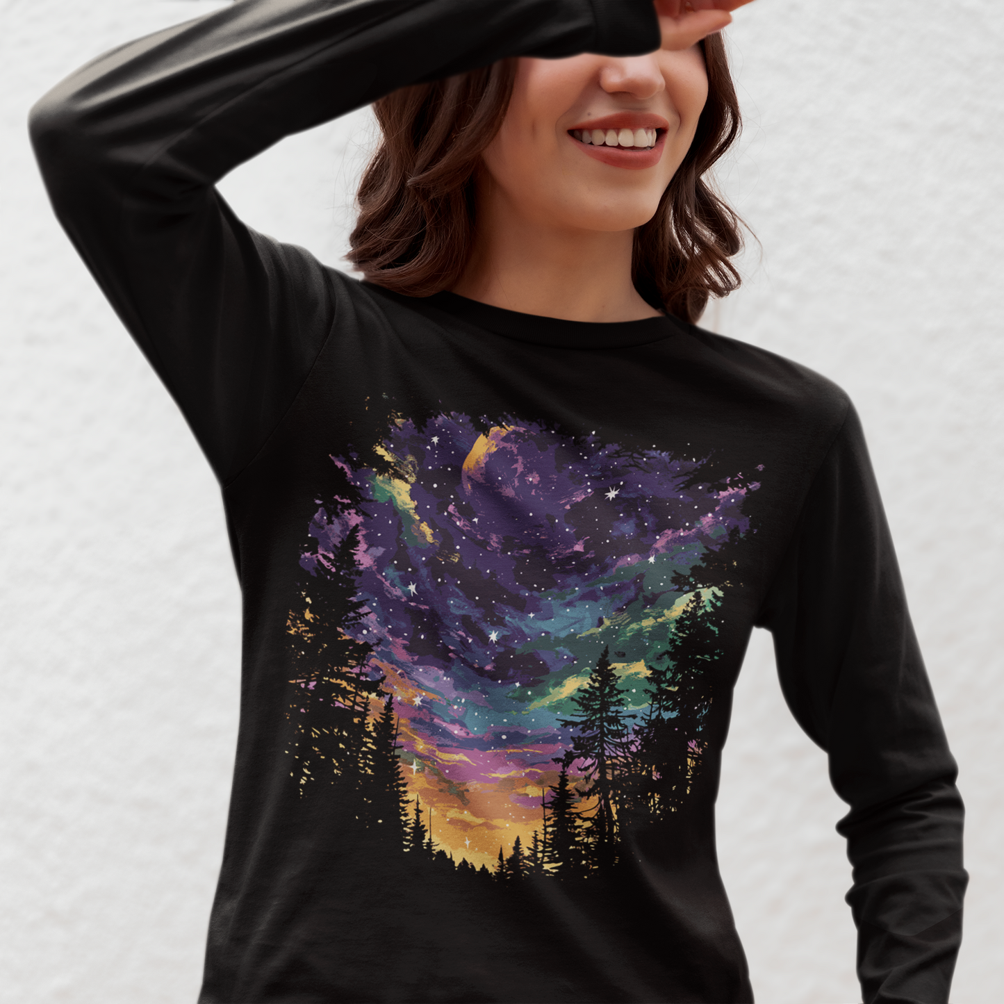 Women's Purple Moon Night Sky Long Sleeve Graphic Tees