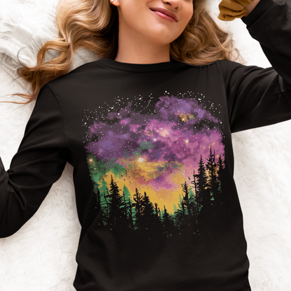 Women's Night Sky Mardi Gras Long Sleeve Graphic Tees