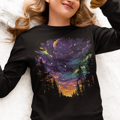 Women's Purple Moon Night Sky Long Sleeve Graphic Tees