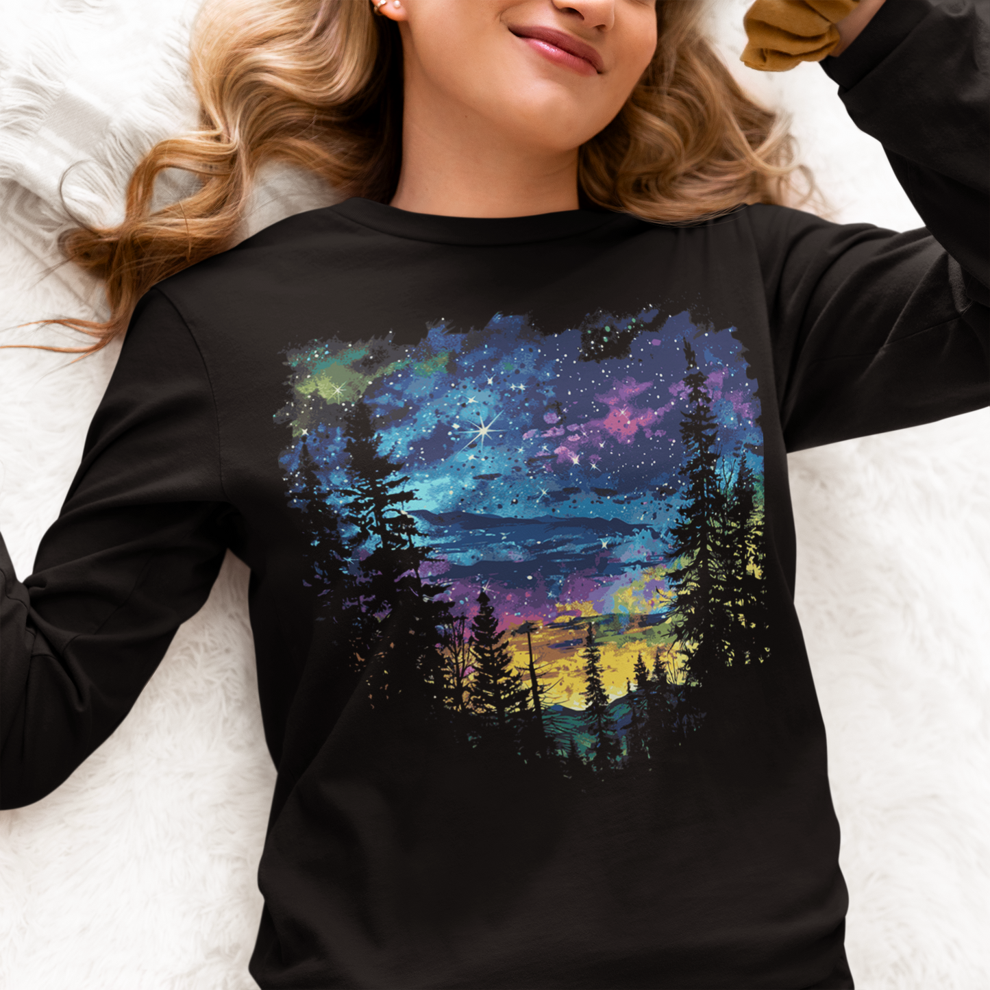 Women's Tie Dye Night Sky Long Sleeve Graphic Tees