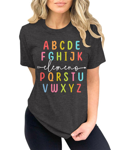 Teacher Shirts ABC Alphabet Elemeno Graphic Tees for Women Letter Print Tops Student T-Shirt