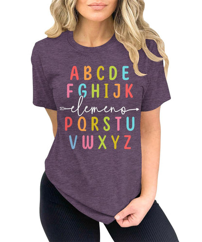 Teacher Shirts ABC Alphabet Elemeno Graphic Tees for Women Letter Print Tops Student T-Shirt