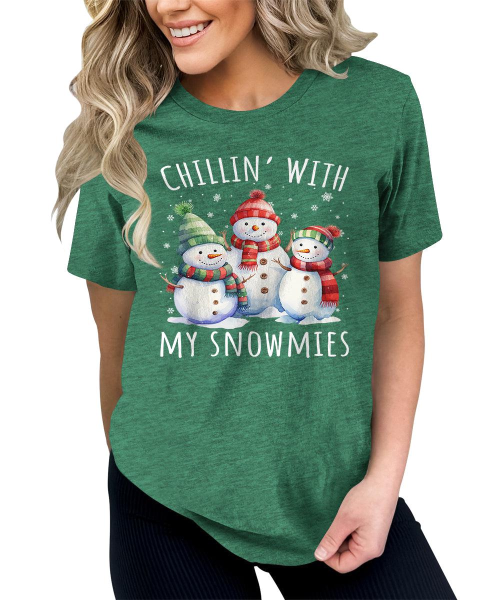 Chillin' With My Snowmies Funny Christmas Snowman T-Shirt