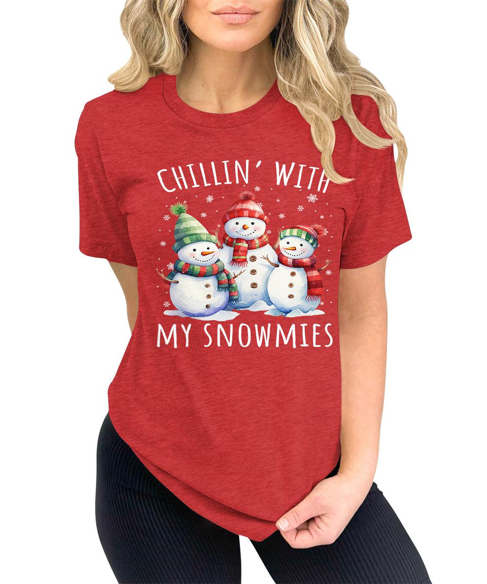 Chillin' With My Snowmies Funny Christmas Snowman T-Shirt