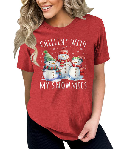 Chillin' With My Snowmies Funny Christmas Snowman T-Shirt