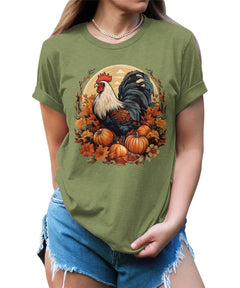 Aesthetic Cottagecore Rooster Fall Pumpkin Women's Graphic Tee