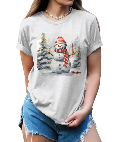 Merry Christmas Shirts for Women Holiday Snowman Cute Winter Graphic Tees