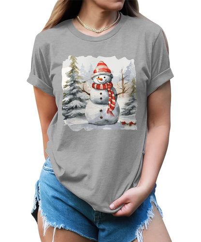 Merry Christmas Shirts for Women Holiday Snowman Cute Winter Graphic Tees