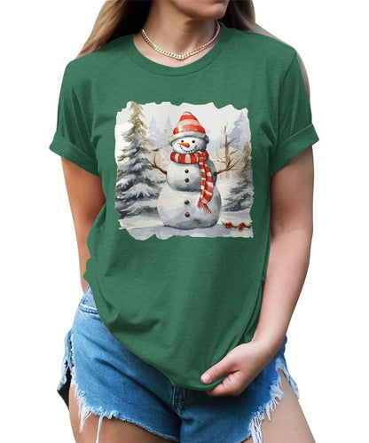 Merry Christmas Shirts for Women Holiday Snowman Cute Winter Graphic Tees