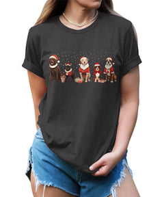 Dogs Wearing Christmas Hats Funny Winter Christmas Womens T-shirt