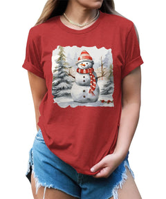Womens Snowman Cute Christmas Winter T-shirt