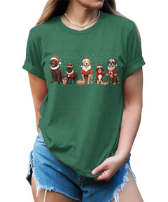 Dogs Wearing Christmas Hats Funny Winter Christmas Womens T-shirt