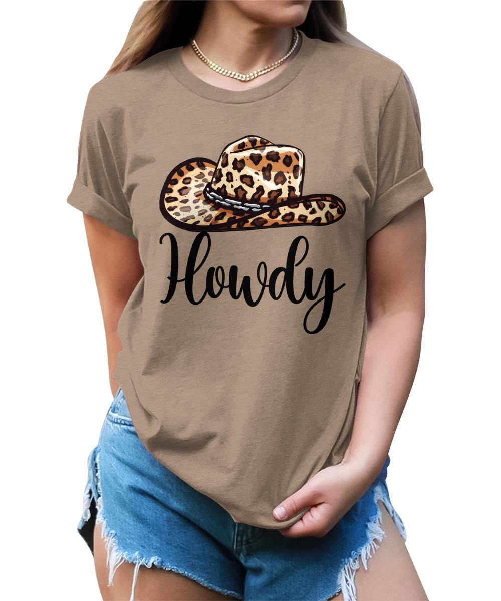 Howdy Womens Cowboy Hat Animal Print Countryside Cowgirl T-shirt