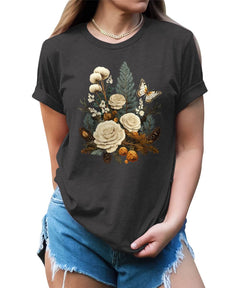 Floral Pine Cone Wild Flower T-shirt For Women