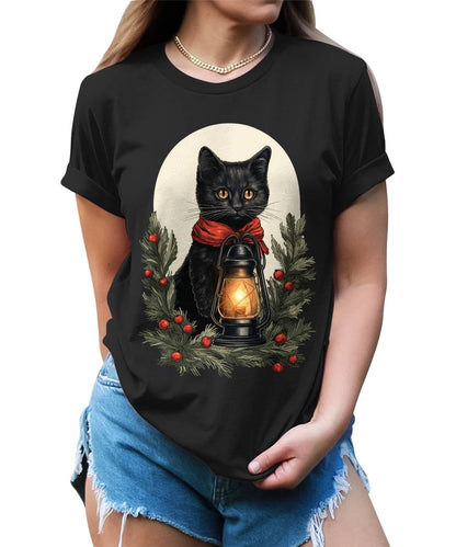 Cat Shirt Cute Christmas Tshirts for Women Plus Size Holiday Graphic Tees