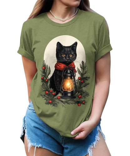 Cat Shirt Cute Christmas Tshirts for Women Plus Size Holiday Graphic Tees