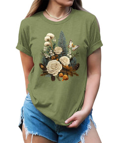 Floral Pine Cone Wild Flower T-shirt For Women