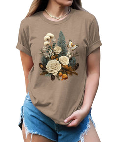 Floral Pine Cone Wild Flower T-shirt For Women