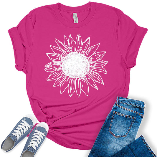 Women's Vintage Short Sleeve Cute Sunflower Graphic Printed Tee Summer T Shirt Cotton Tops Novelty Shirts