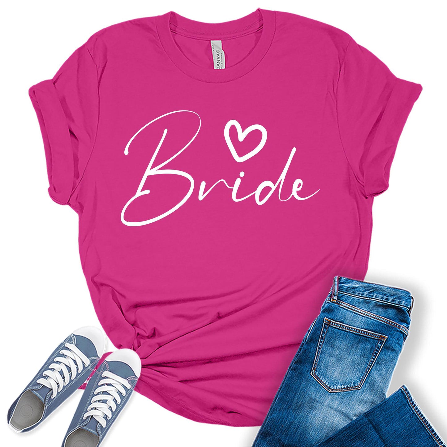 Women's Bride Shirt Cute Bridal Party White Letter Print Graphic Tees