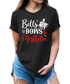 Bells Bows Mistletoe Christmas Shirt For Women