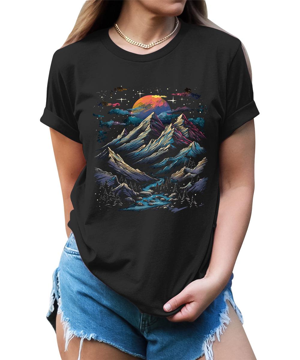 Mountain Moon Night Graphic Tees ForWomen