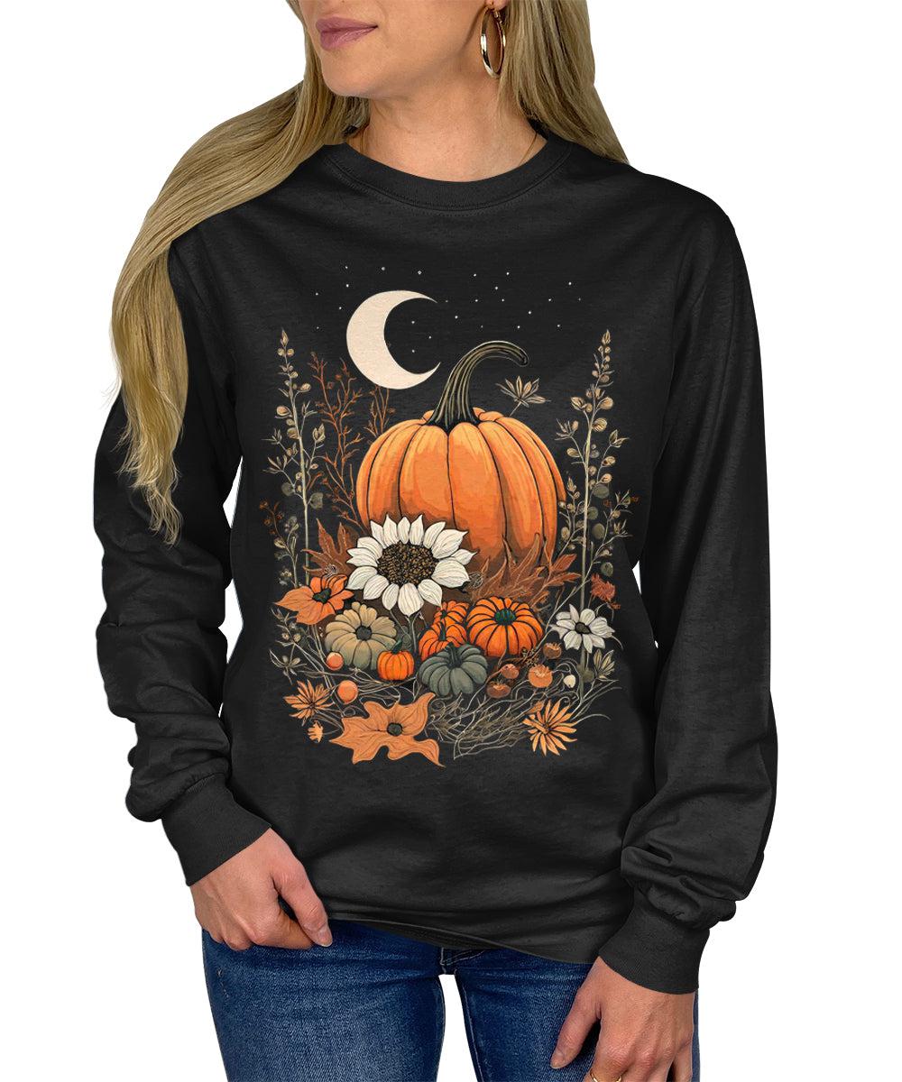 Pumpkin Cottagecore Vintage Fall Flower Women's Long Sleeve T-Shirt