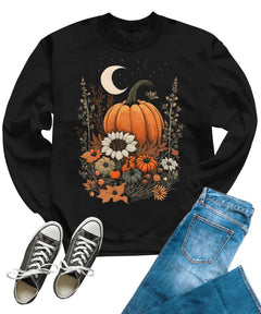 Pumpkin Cottagecore Vintage Flower Fall Women's Crewneck Sweatshirt