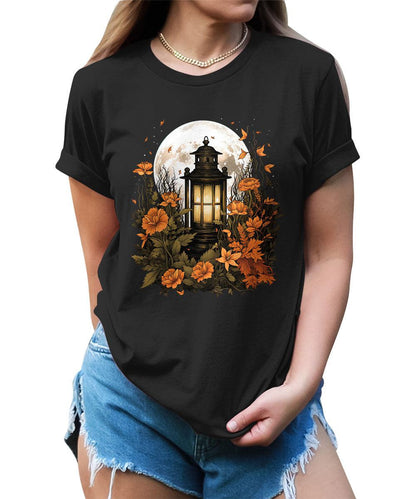 Fall Lantern Shirt Halloween Graphic Tees Short Sleeve Plus Size Tops For Women