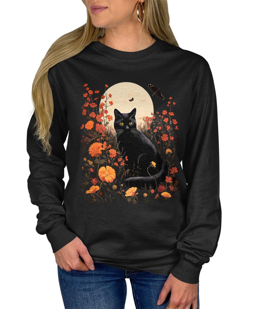 Fall Long Sleeve Cat Shirts for Women Trendy Wildflower Tops Cute Graphic Tees
