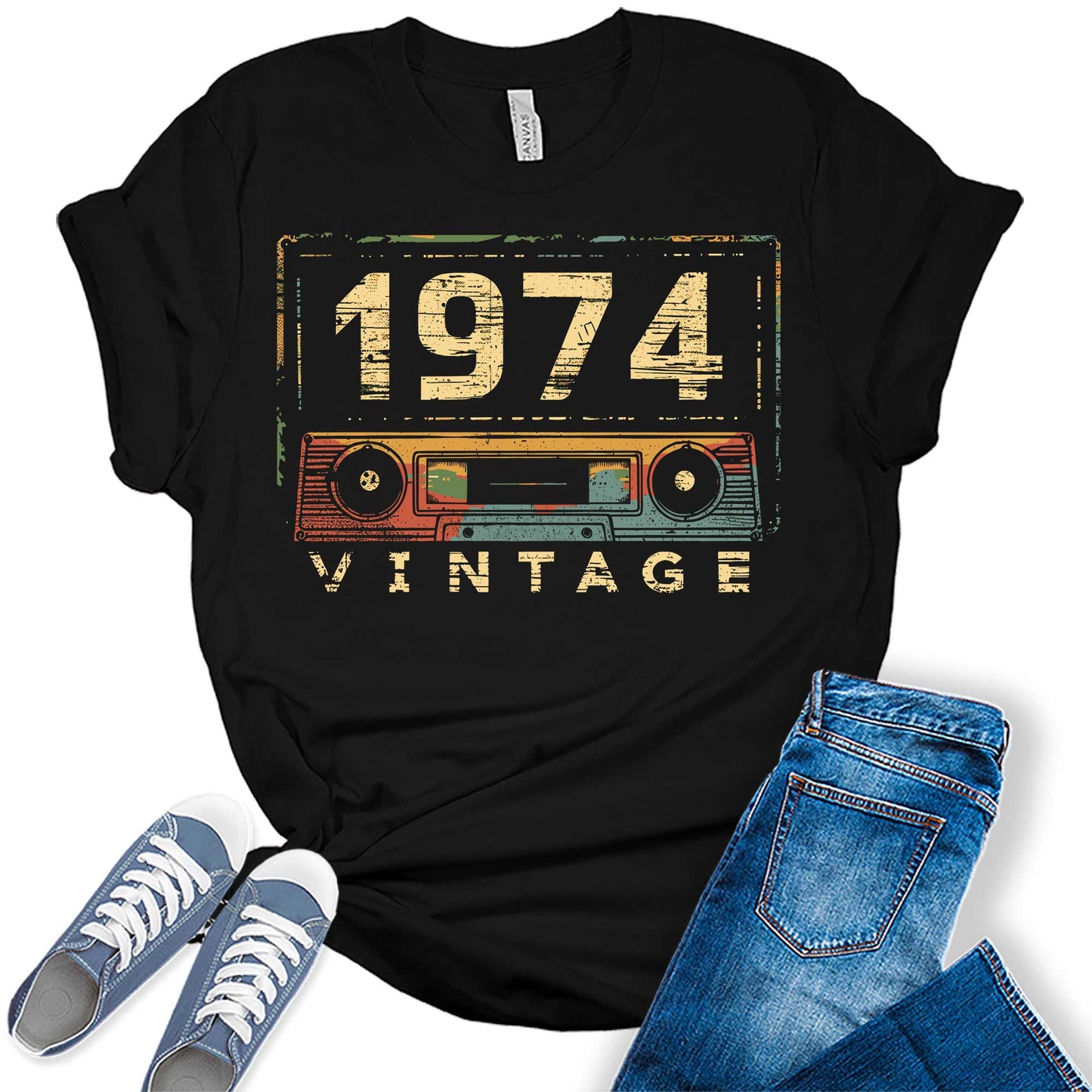 1974 Vintage Cassette Shirt 50th Birthday Graphic Tees For Women