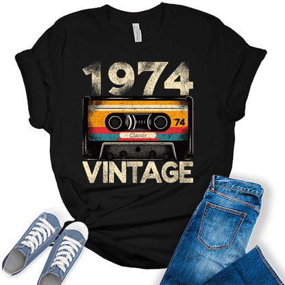 1974 Cassette Vintage Shirt 50th Birthday Graphic Tees For Women