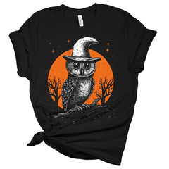 Womens Cottagecore Halloween Wizard Owl Moon Graphic Tee