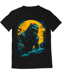Werewolf Moon Halloween Mens Graphic Tee Premium Short Sleeve Shirt