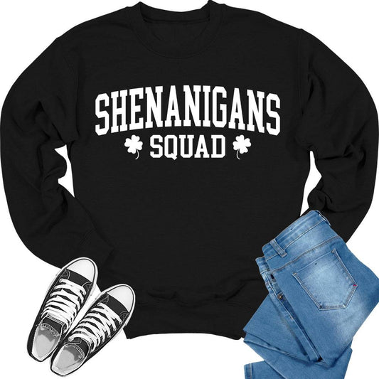 Shenanigans Squad Crewneck St Patricks Day Sweatshirt Womens Letter Print Sweater