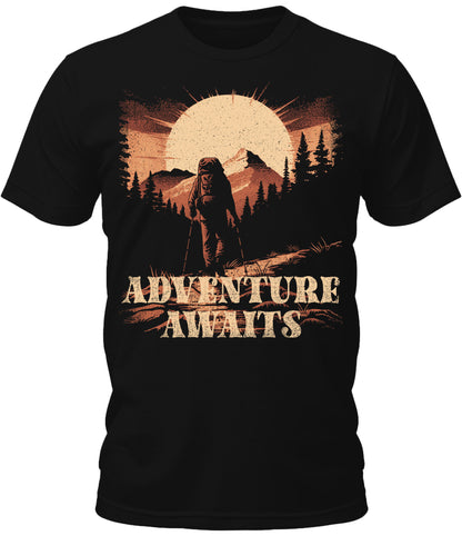 Mens Adventure Awaits Hiking Camping Graphic Tee Cool Premium Tshirt