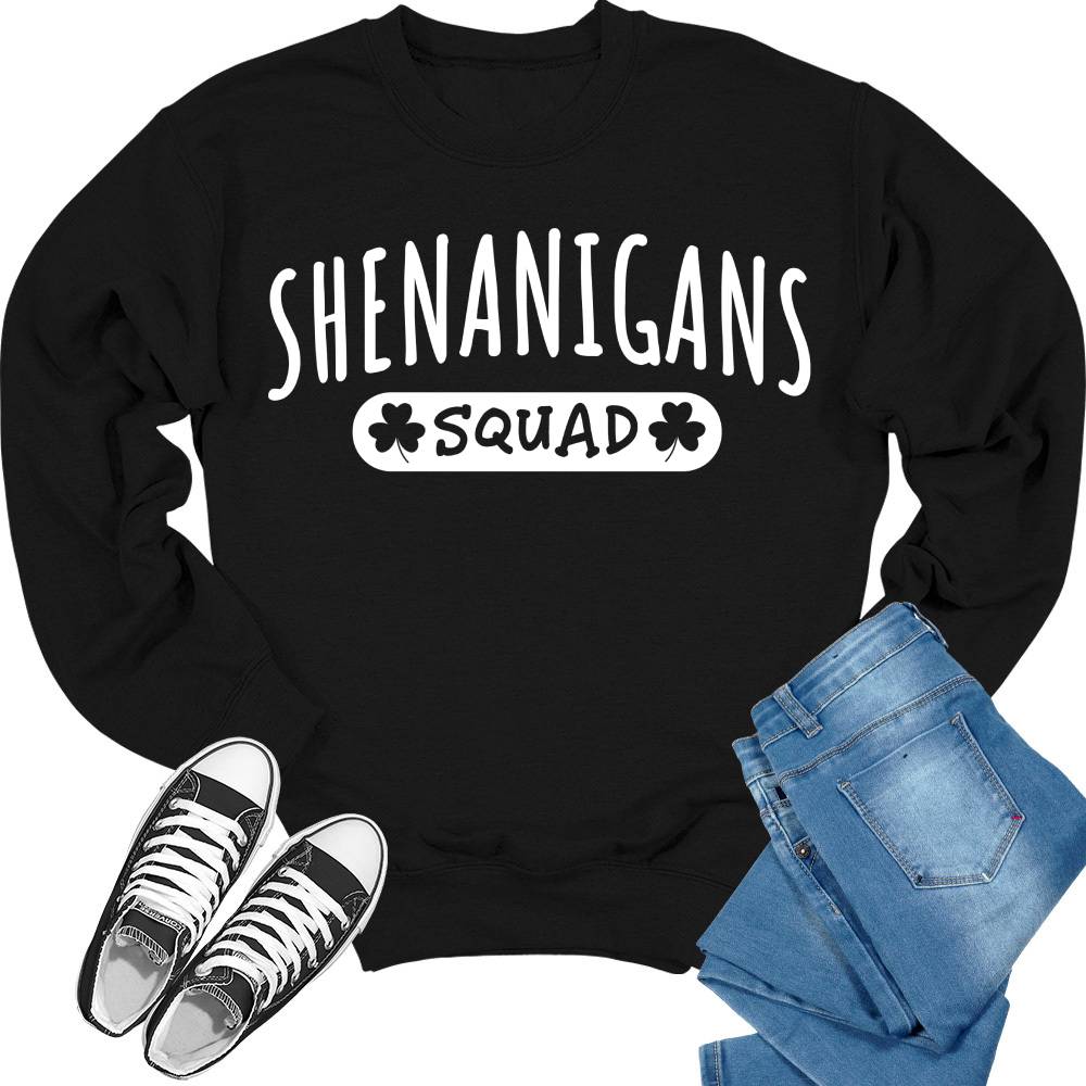 Shenanigans Squad Crewneck St Patricks Day Sweatshirt Womens Shamrock Sweater