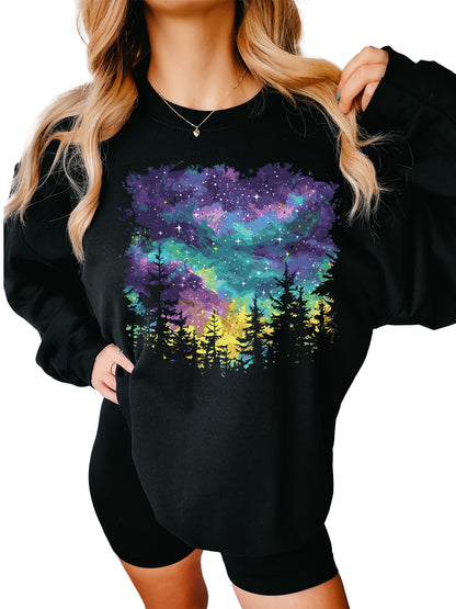 Women's Night Sky Mardi Gras Night Sky Crewneck Sweatshirt