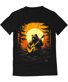 Bear Guitar Forest Sunset Mens Graphic Tee Premium Short Sleeve Shirt