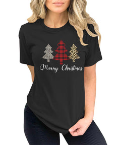 Plaid Animal Print Christmas Tree Merry Christmas Funny Womens T-shirt
