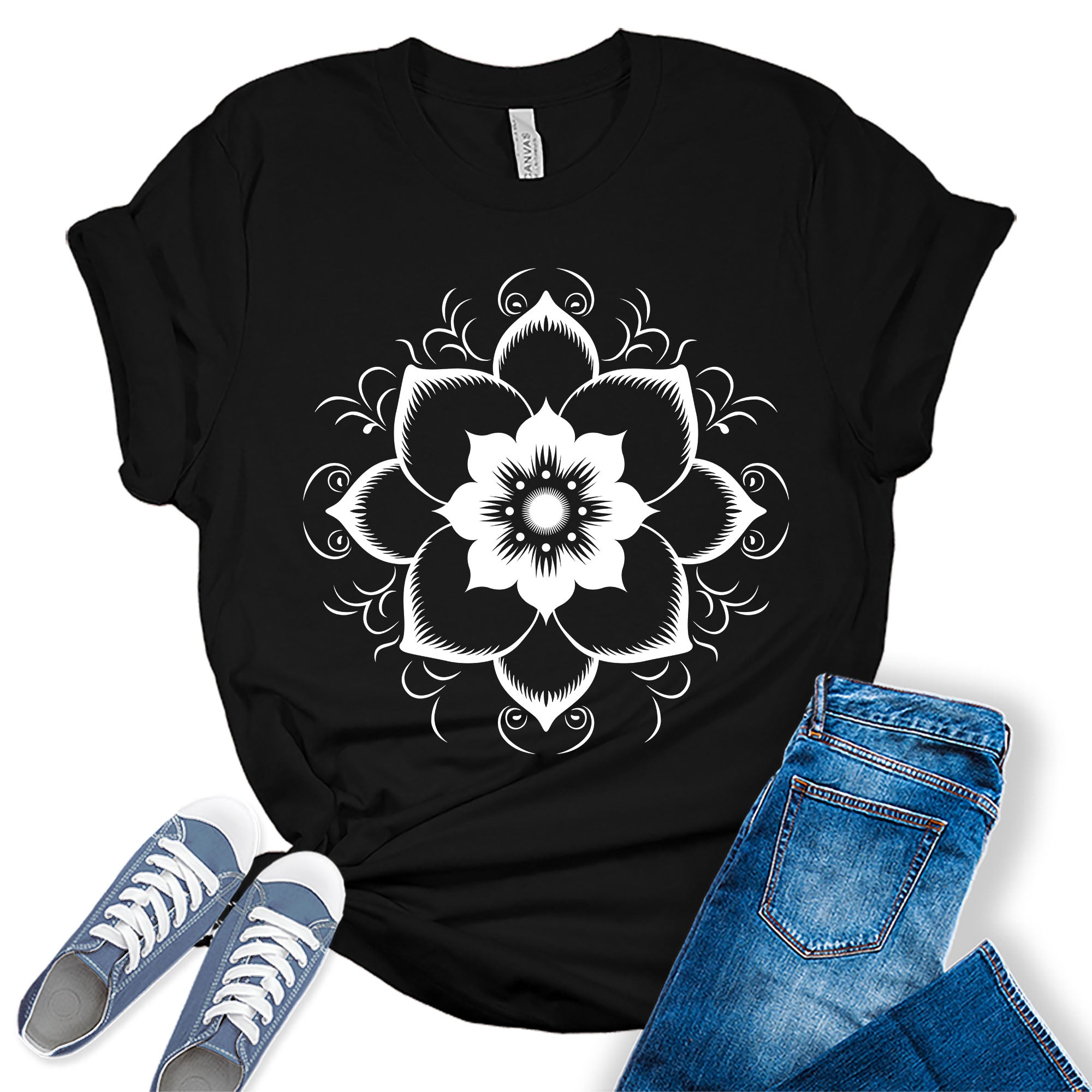 Lotus Mandala Flower Graphic Tees for Women – GyftWear