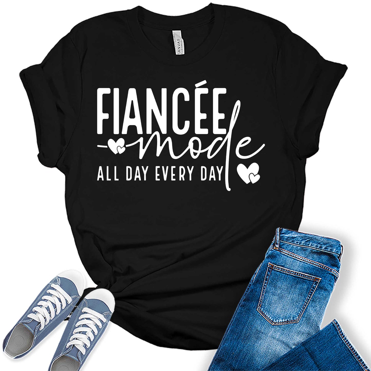 Women's Fiancee Mode All Day Everyday Shirt Bridal Party White Letter Print Graphic Tees