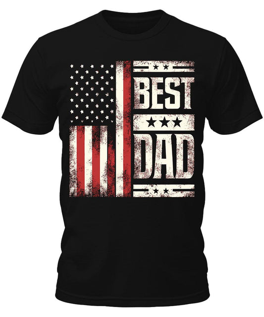 Men's Best Dad Flag Shirt Patriotic Short Sleeve Fathers Day Dad Graphic Tee